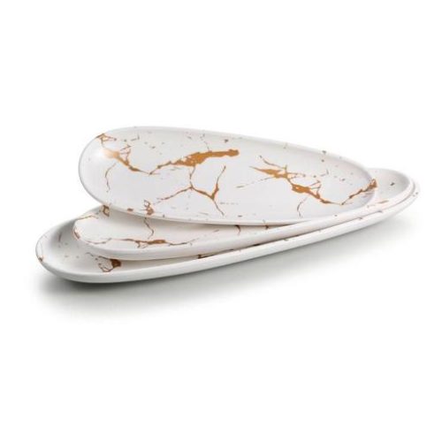 Mel piatto ovale bianco con crepa dorata 12 30.4 x 11 x 3 - immagine 1