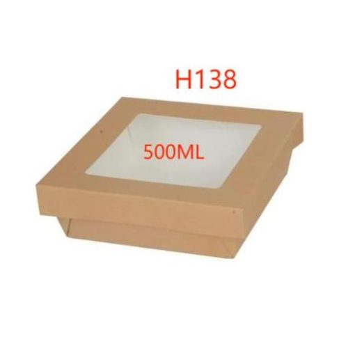 Contenitore carta con coperchio separato+finestra  120x120 h60 500ml 200pz - immagine 1