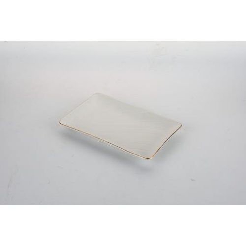 Piatto bianco rettangolo con bordo dorato 7.5 19 x 12.8cm - immagine 1