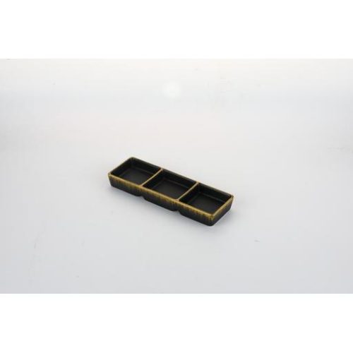 Piattino porta salasa nero con bordo oro 3 spazi - immagine 1