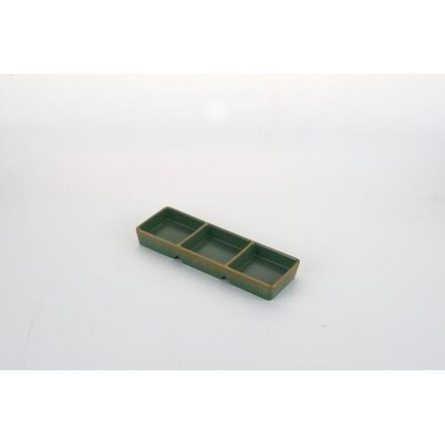 Piattino porta salasa verde con bordo oro 3 spazi - immagine 1