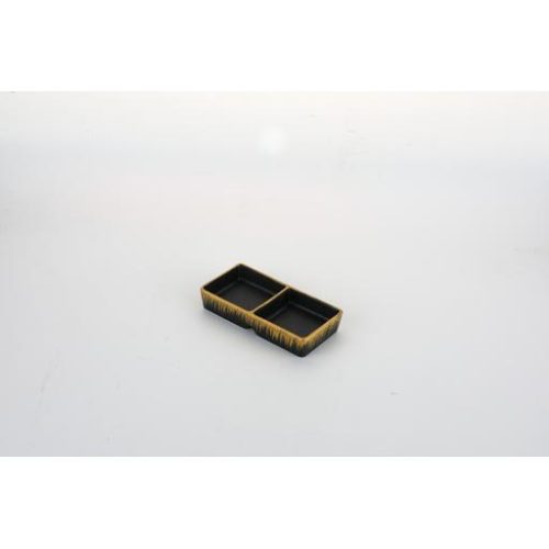 Piattino porta salasa nero con bordo oro 2 spazi - immagine 1