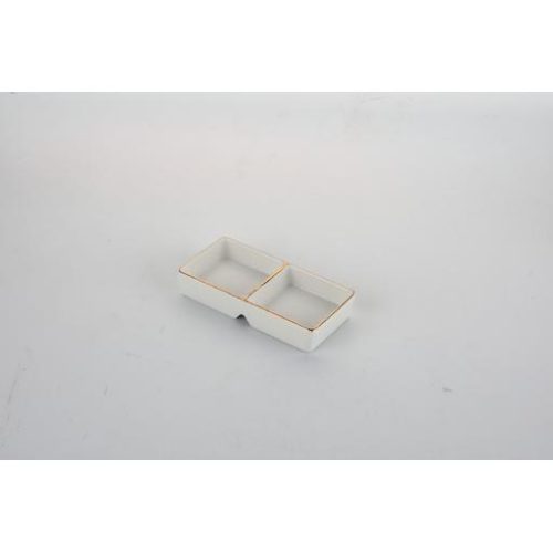 Piattino porta salasa bianco con bordo oro 2 spazi - immagine 1