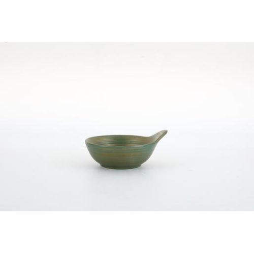 Piattino verde/oro con orecchio per salsa 12.8 x 11 x 5.5cm - immagine 1